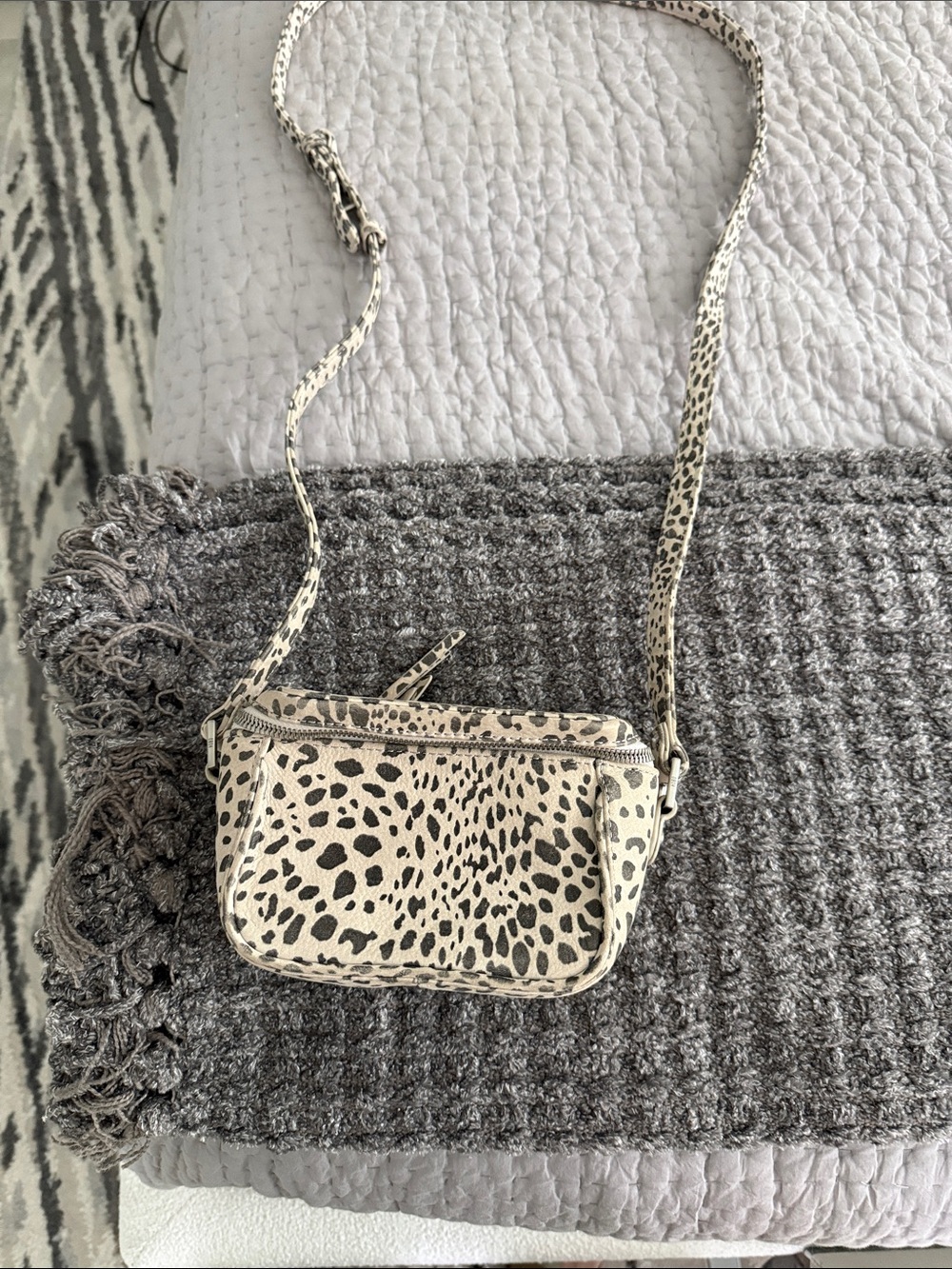 HOBO Cream and Black Leopard Print Crossbody Bag